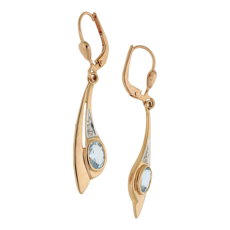 Blautopas Diamant Ohrhänger 585/ Rotgold