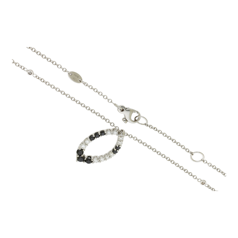 Farbstein-Collier mit Diamant 750 /18 K Weißgold Länge 45 cm Brillant ca. 0,49ct.  (H) Weiß (Si) Kleine Einschlüsse0,47 ct schwarze Diamanten