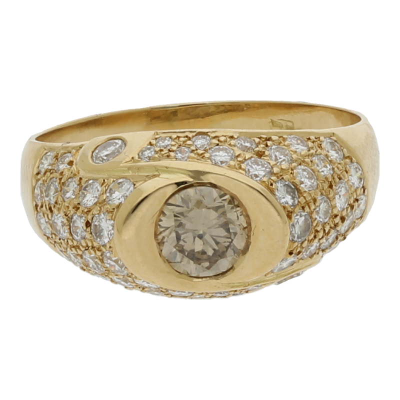 Diamantring 750 /18 K Gelbgold Brillant ca. 1,10ct.  Braun (Si) Kleine Einschlüsse