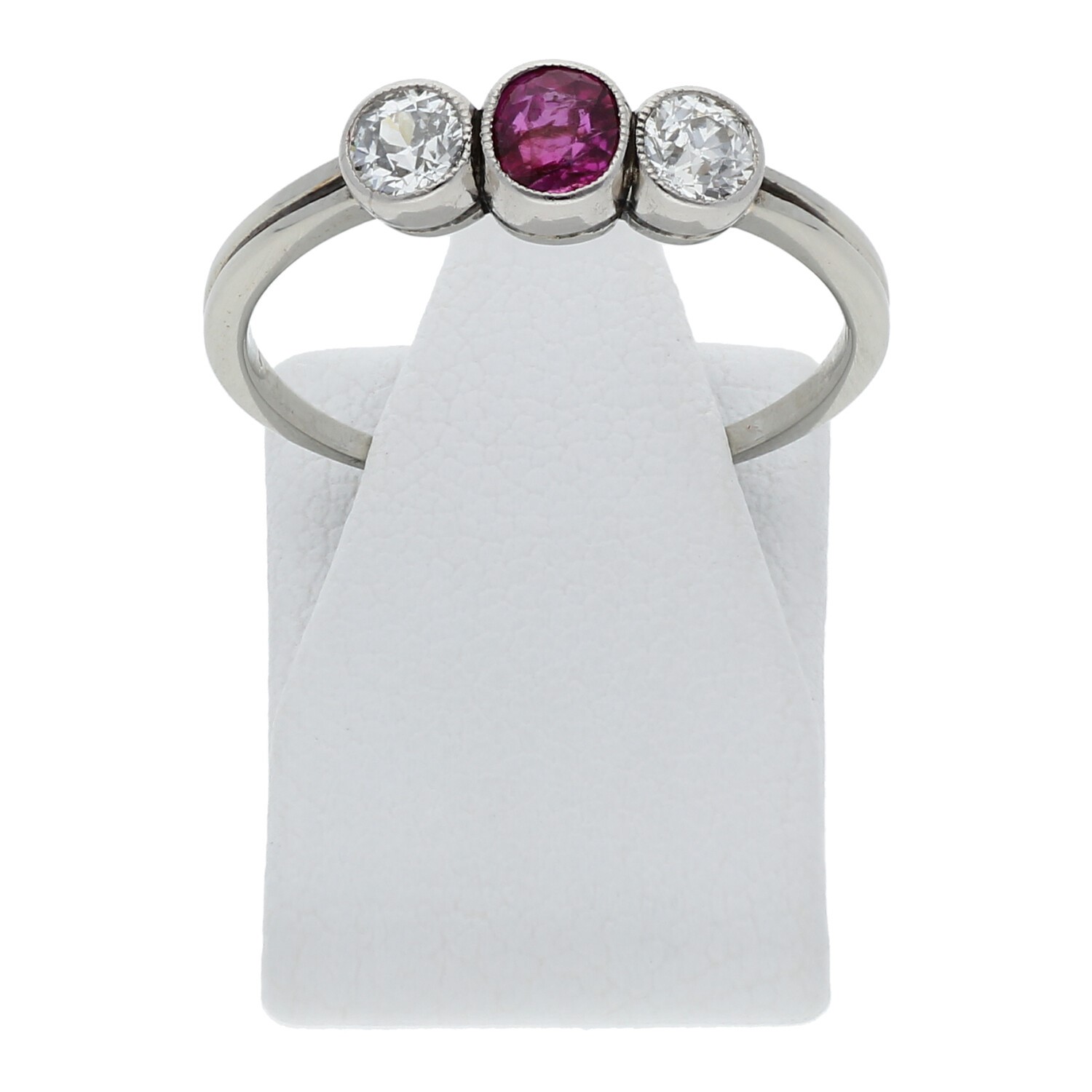 Antiker Altschliff Diamant Rubin Ring 585 Weißgold