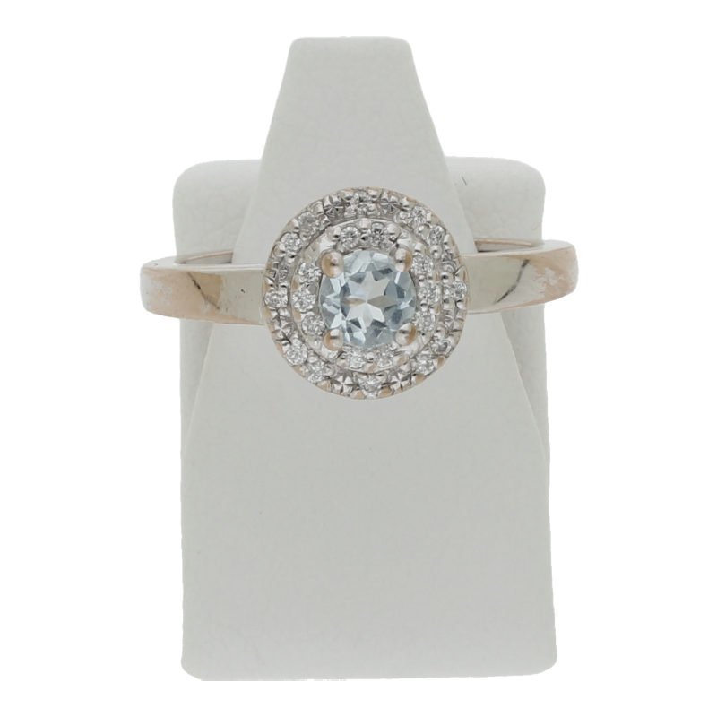 Farbsteinring mit Diamant 750 /18 K Weißgold Aquamarin Diamanten Brillant ca.0,27 ct.  (H) Weiß (Si) Kleine Einschlüsse