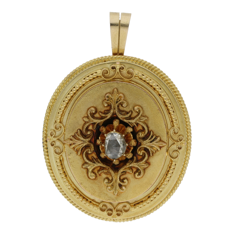 Antiker Diamant Anhänger Oval 585 Gold Biedermeier