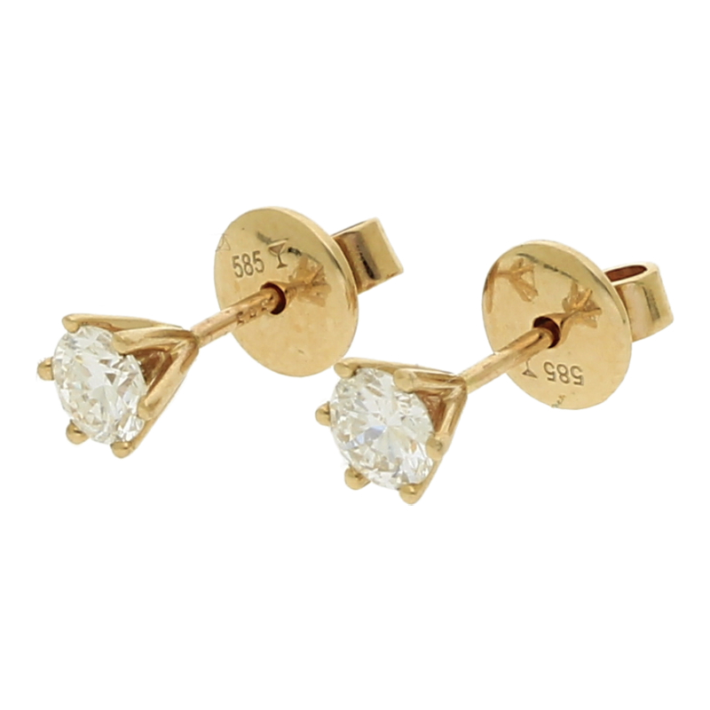 Diamantohrringe 585/14 K Gelbgold Ohrstecker 2 Brillanten ca. 0,56ct.  (H) Weiß (vvs) Sehr, sehr kleine Einschlüsse