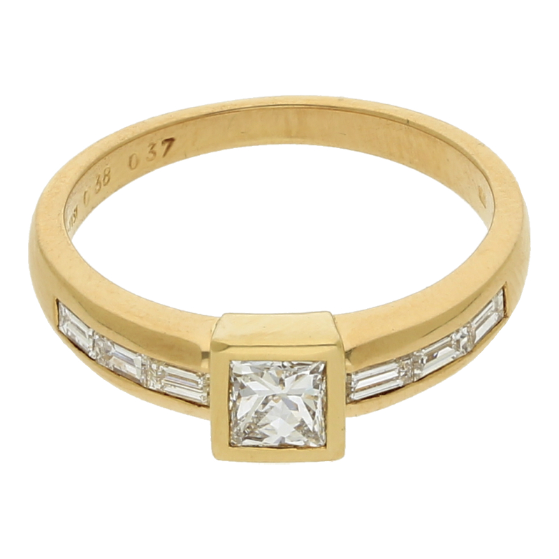 Pricess- und Baguette Diamant Ring ca. 0,75 ct 750 Gold