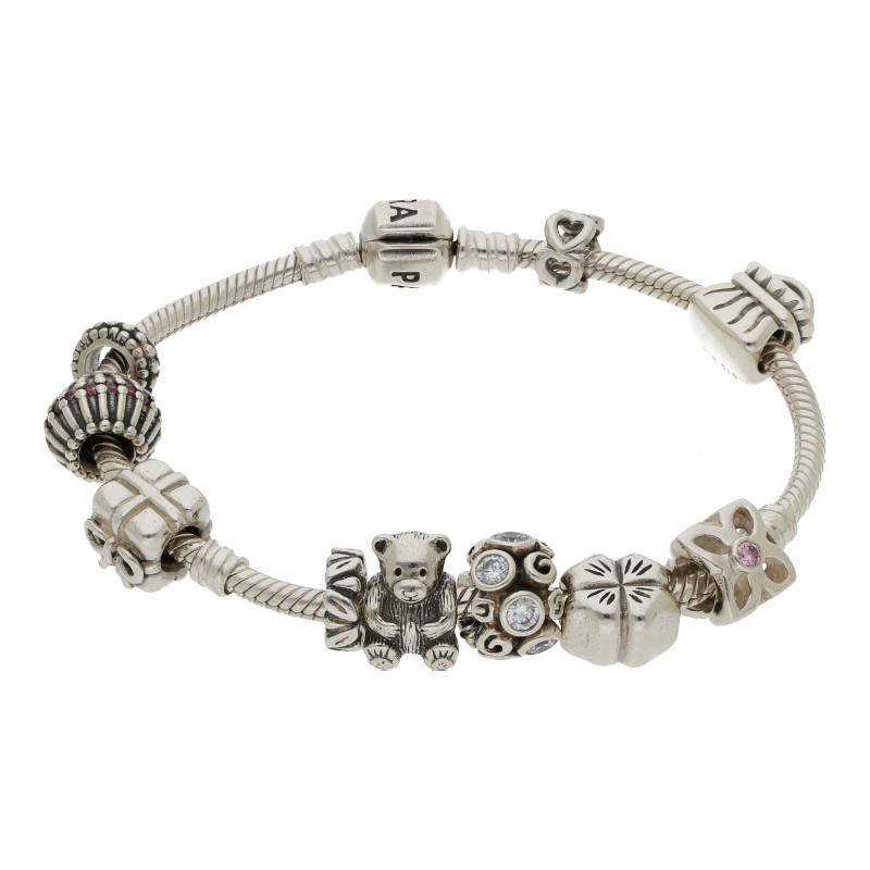 Pandora Armband mit Charms 925 Silber 18,5 cm