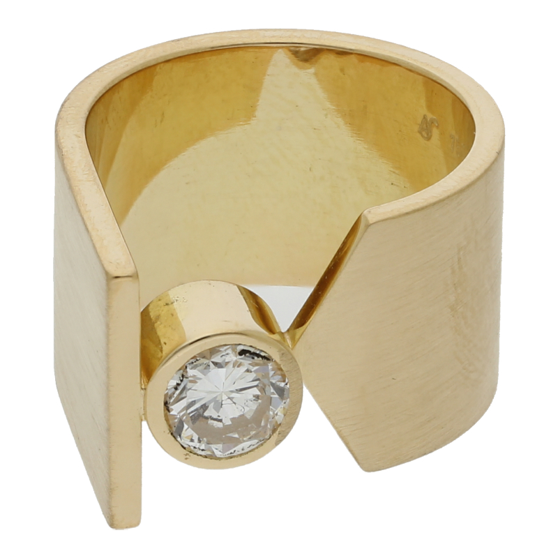 Solitär Brillant Ring moderne Form 18K/750 Gelbgold