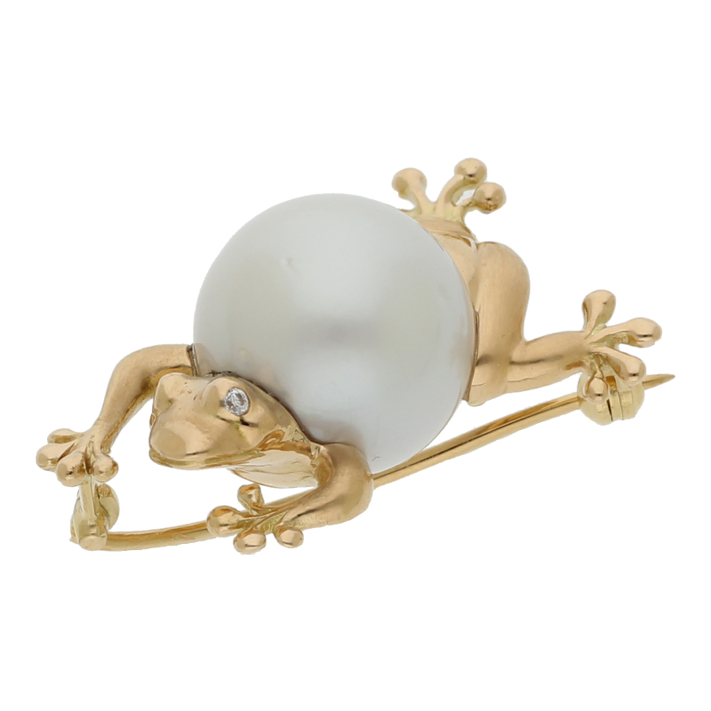 Frosch Brosche mit Südseeperle und Brillanten