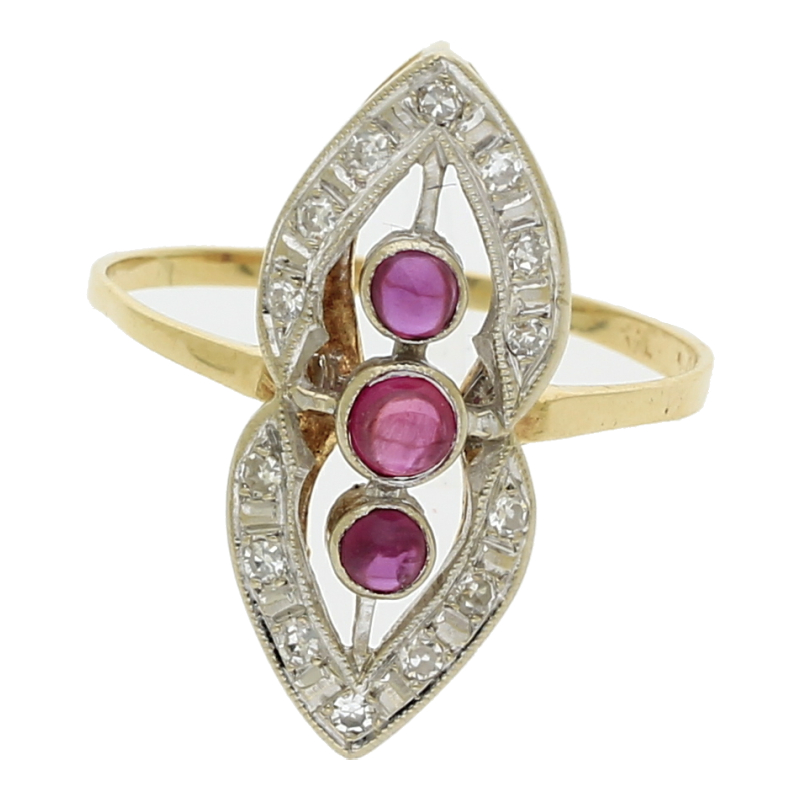 Farbsteinring mit Diamant 585/14 K Gelb-/Weißgold Rubin Diamanten 14 Diamant  0,14ct.