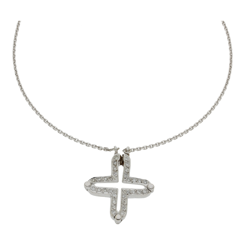 Collier mit beweglichem Diamantkreuz Weißgold