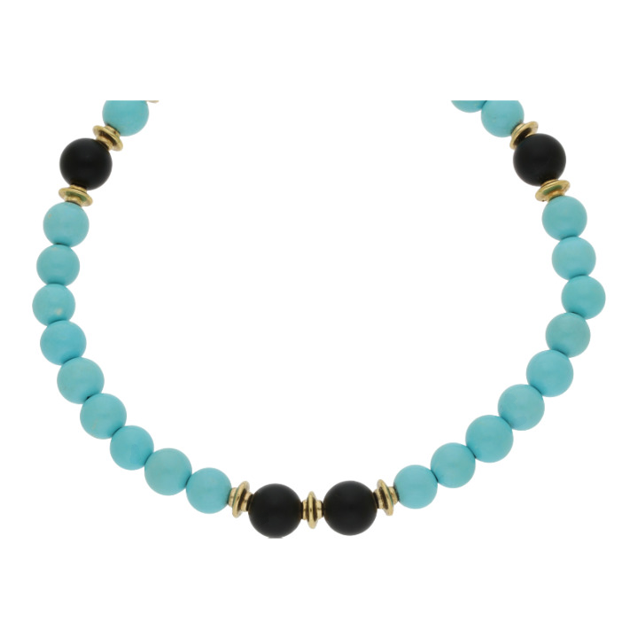 Kette mit Goldkugeln, Türkis und Onyx