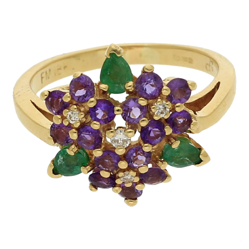Amethyst Smaragd Brillant Ring 750/ 18 K Gold
