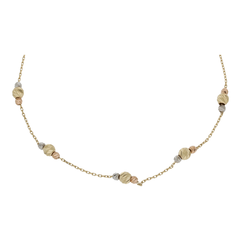Halskette 585/14 K Gelbgold Ankerkette MIT 4 MM Kugeln
