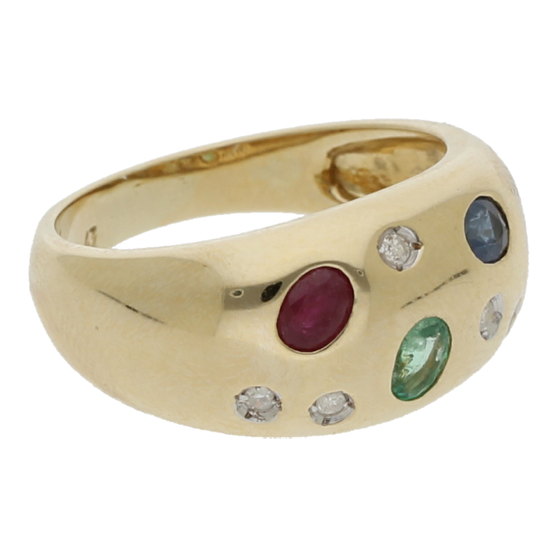 Rubin Saphir Smaragd Diamant Ring 585/ 14 K Gold
