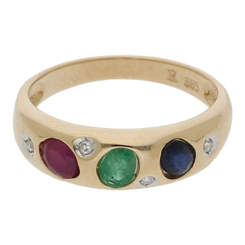Rubin Saphir Smaragd Diamant Ring 585/ 14 K Gold