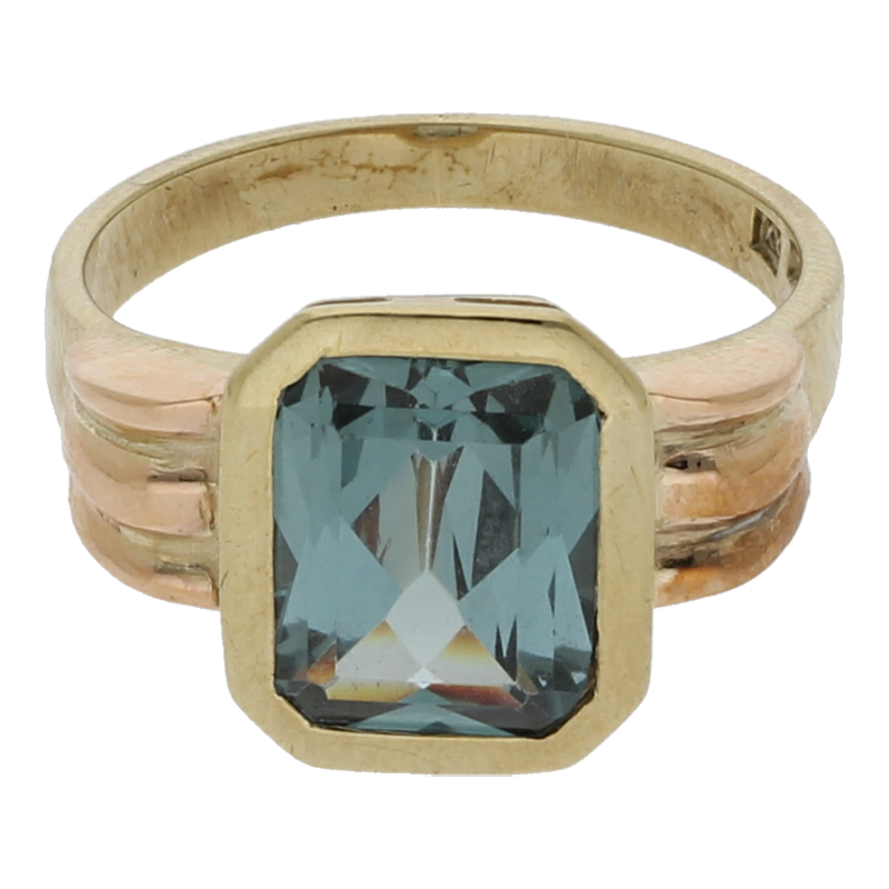 Solitär Blautopas Ring 333 Rot- und Gelbgold