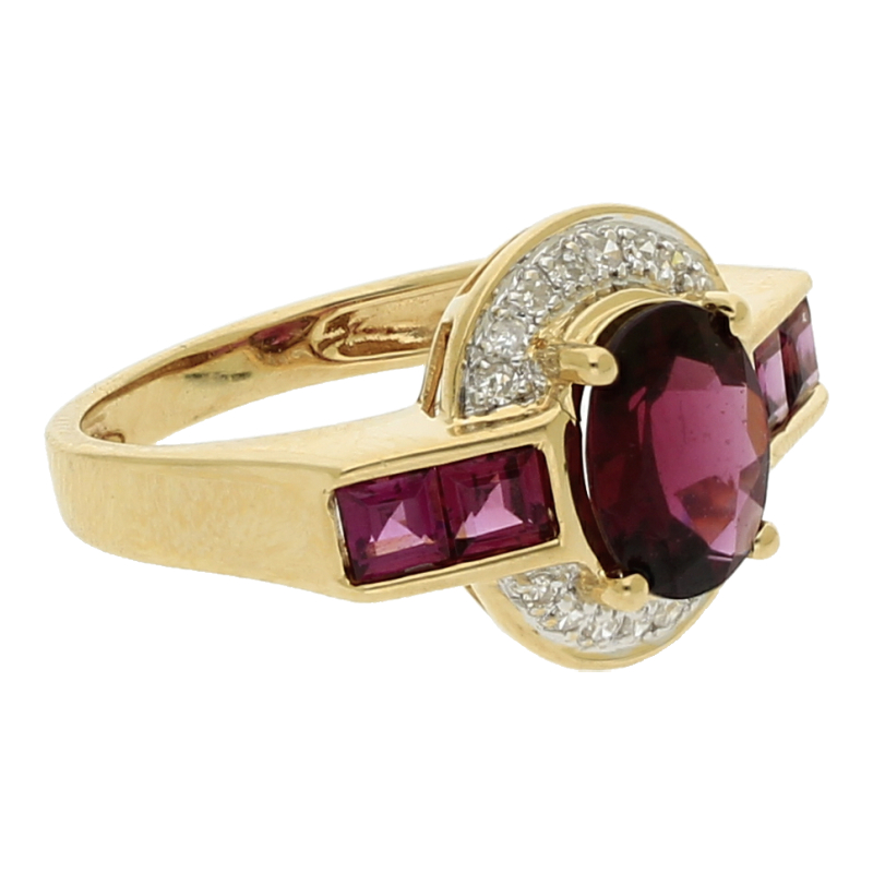 Rhodolith Diamant Ring 585/ 14 K Gold