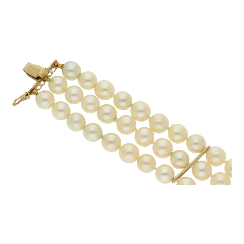 Perlenarmband 3-reihig mit Diamantschließe 585 Gold