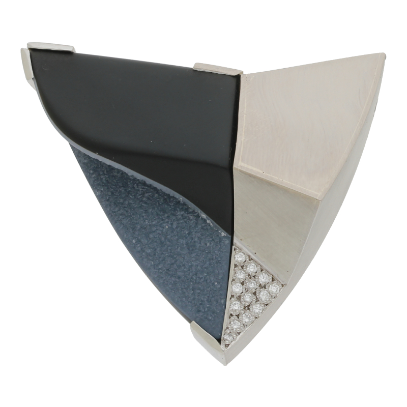 Farbsteinanhänger mit Diamant 750 /18 K Weißgold Onyx Brillant ca. 0,24ct.  (H) Weiß (Si) Kleine Einschlüsse Länge 4,6 cm Breite 4,8 cm