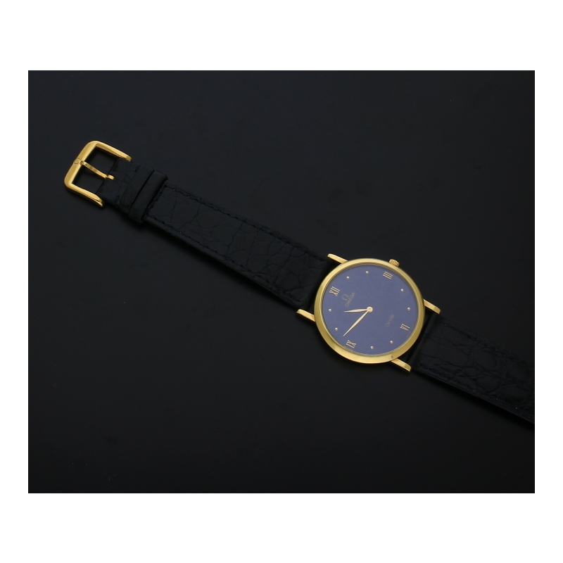 Omega DeVille Uhr 750 /18 K Gelbgold Gehäuse Lederband Quarz 31 mm Durchmesser Ref-Nr.: 73007390 neue Batterie September 2026