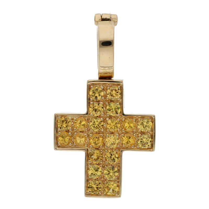 Kreuz mit Citrinen Gelgold 18K/750/ 23 x 13 mm