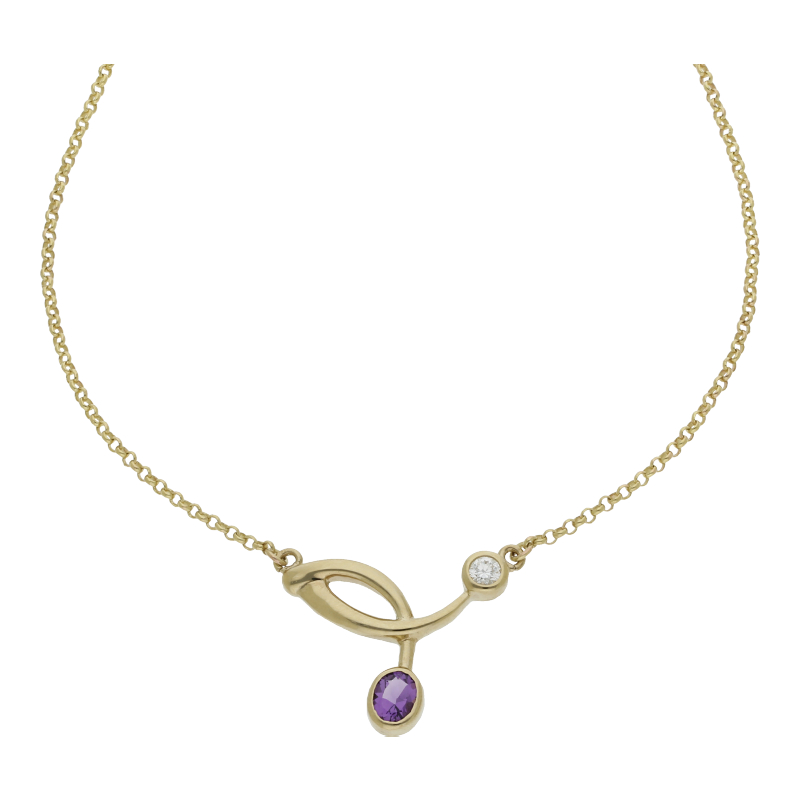 Farbsteincollier 333/8 K Gelbgold Zirkonia Länge 45 cm