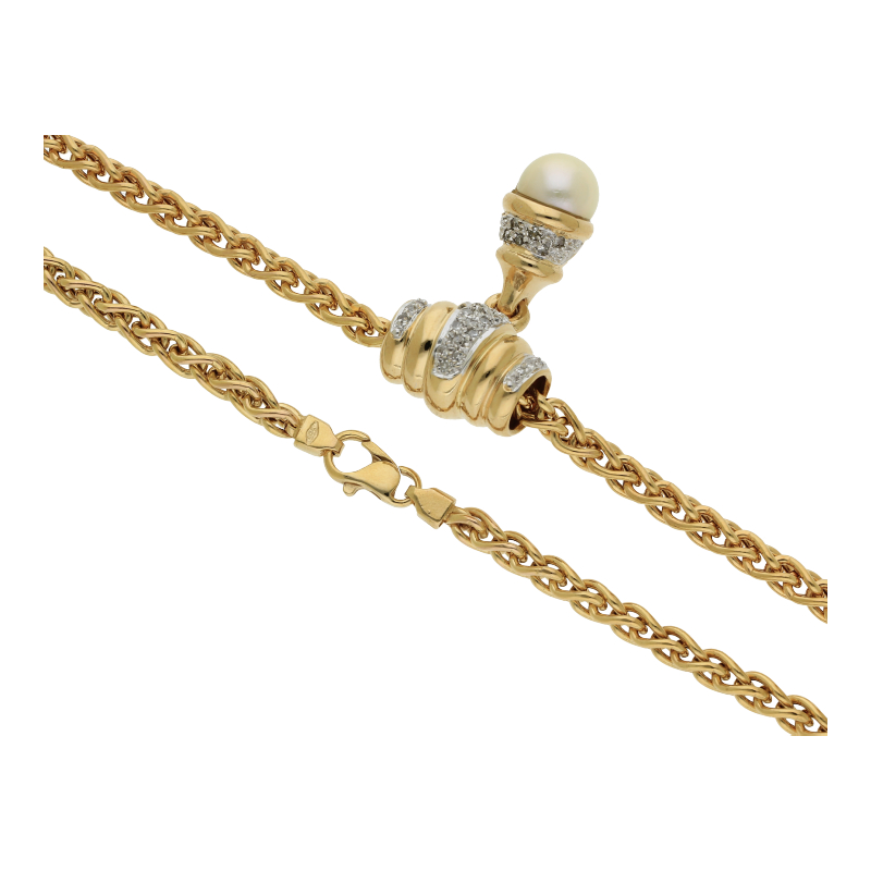 Diamant Zuichtperle Anhänger mit Kette 585/ 14 K Gold