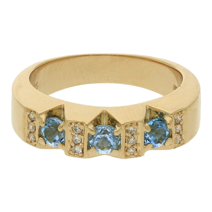 Farbsteinring mit Diamant 585/14 K Gelbgold Farbsteine 12 Brillanten ca. 0,12ct.  (H) Weiß (Si) Kleine Einschlüsse