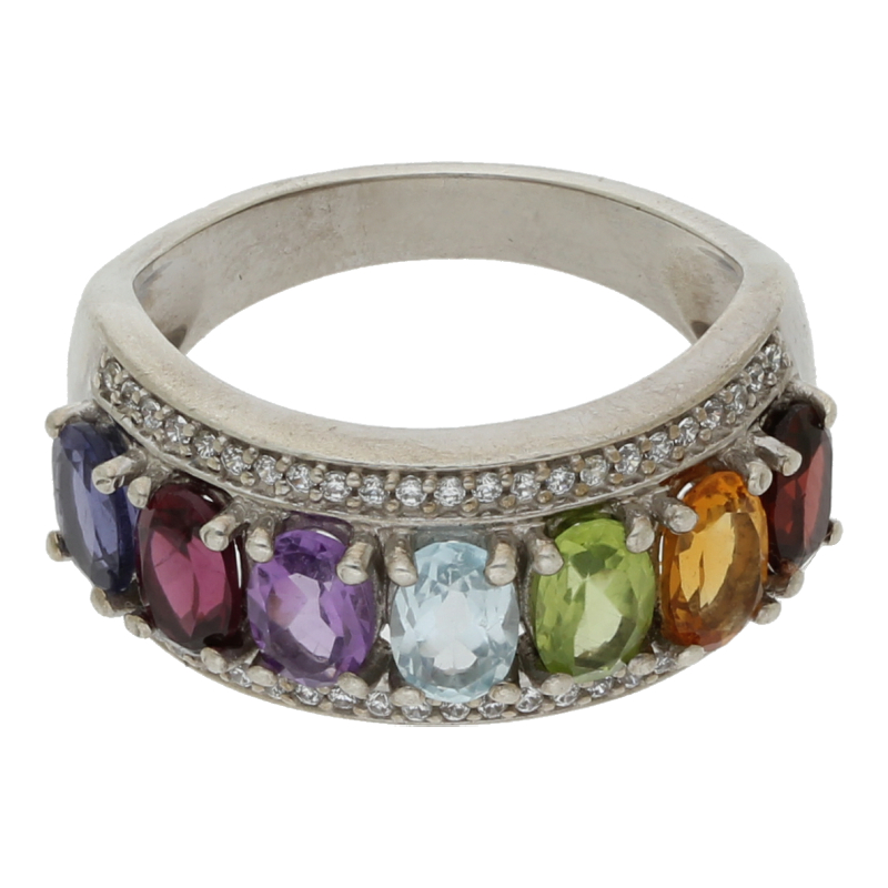 Farbsteine Ring 925/ Silber rhodiniert Größe 59