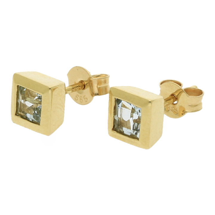 Farbsteinohrringe 585/14 K Gelbgold Aquamarin Breite 6,0 mm