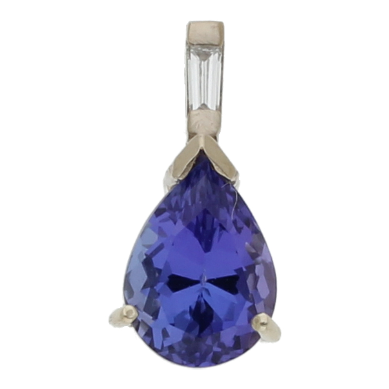 Farbsteinanhänger 750 /18 K Weißgold Tansanit-TropfenDiamant-Baguette 13 x 7mm