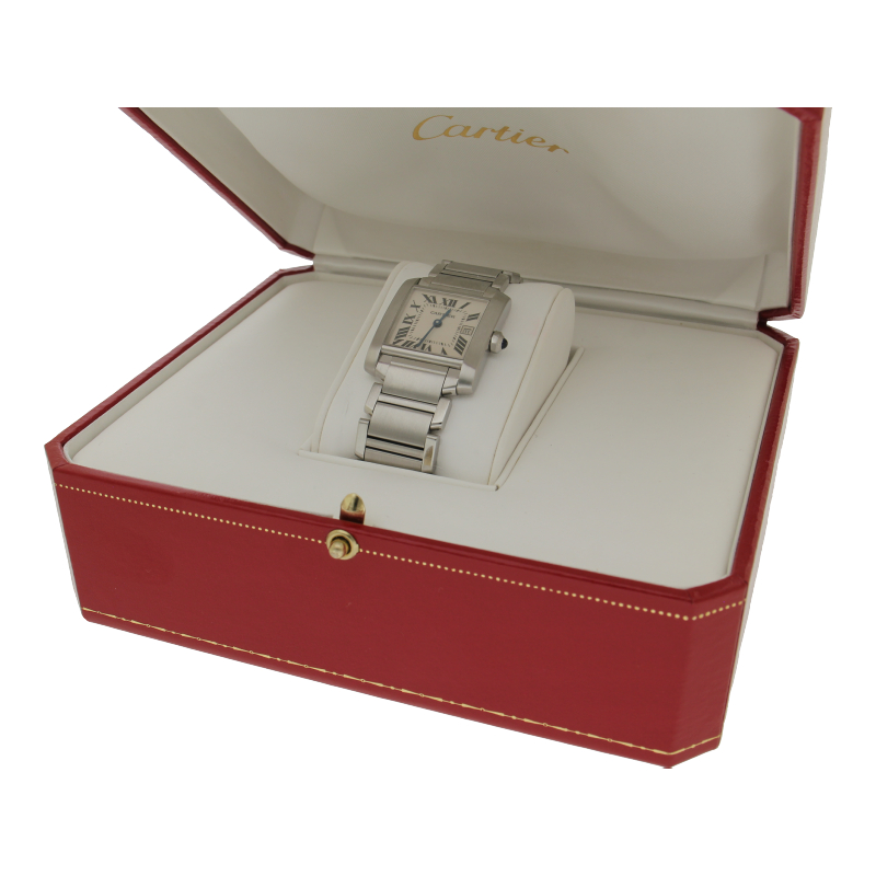 Cartier Tank Française W51011Q3 2000 Edelstahl Quarz Full Set neue Batterie