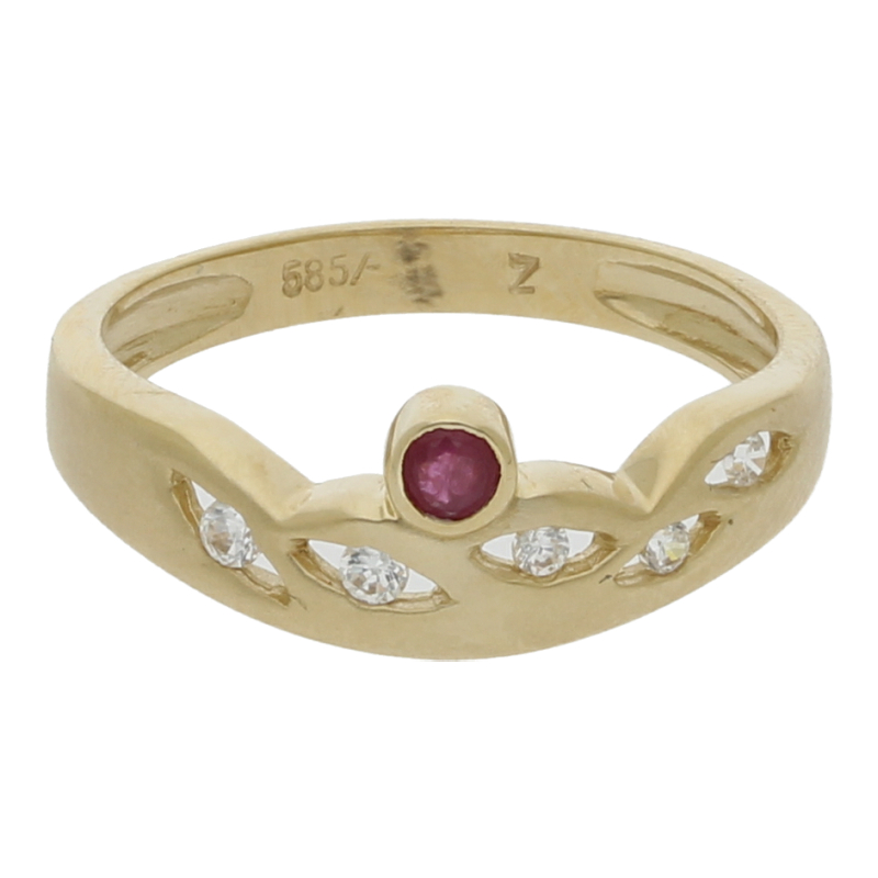 Farbsteinring 585/14 K Gelbgold Rubin Zirkonia Weite 54