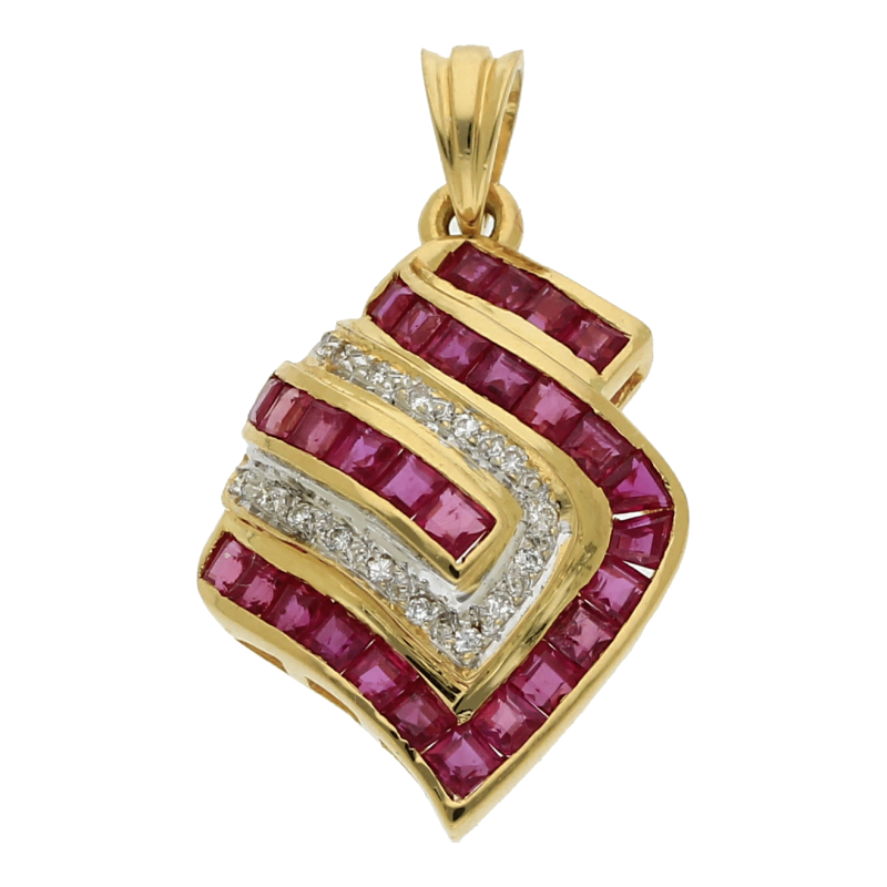 Rubin Brillant Anhänger 750/ 18 K Gold