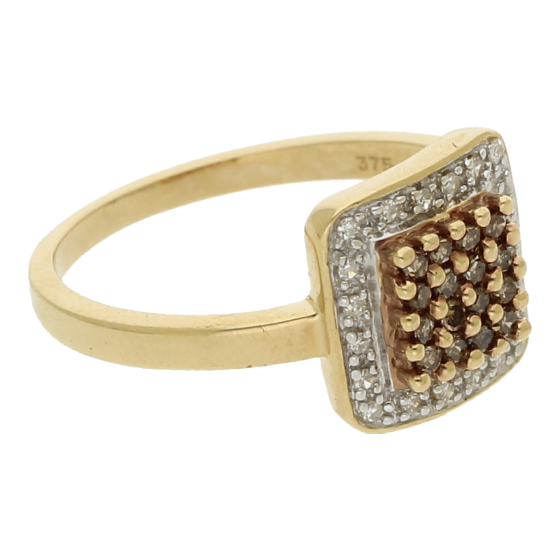 Ring mit braunen und weißen Brillanten 375/ 9 K Gold