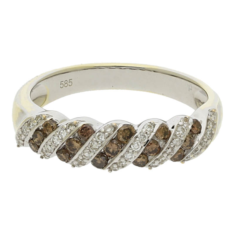 Ring mit weißen und braunen Brillanten 585/ 14 K Gold