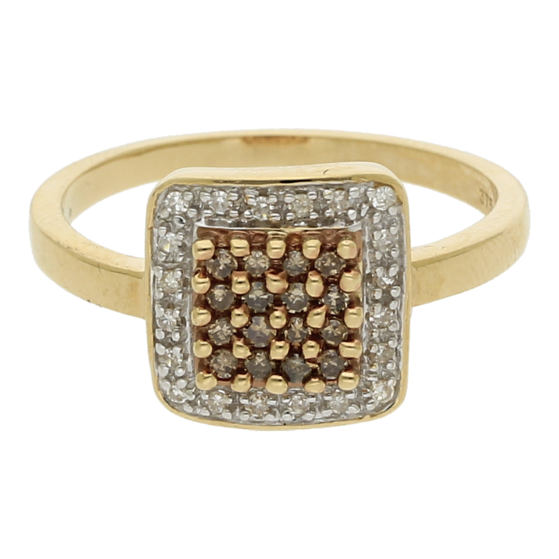 Ring mit braunen und weißen Brillanten 375/ 9 K Gold