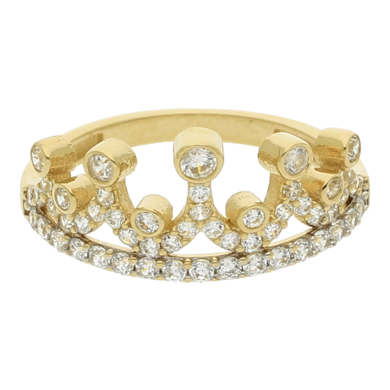 Ring Krone mit weißen Steinen 585 Gold
