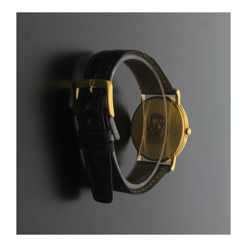 Omega DeVille Uhr 750 /18 K Gelbgold Gehäuse Lederband Quarz 31 mm Durchmesser Ref-Nr.: 73007390 neue Batterie September 2026