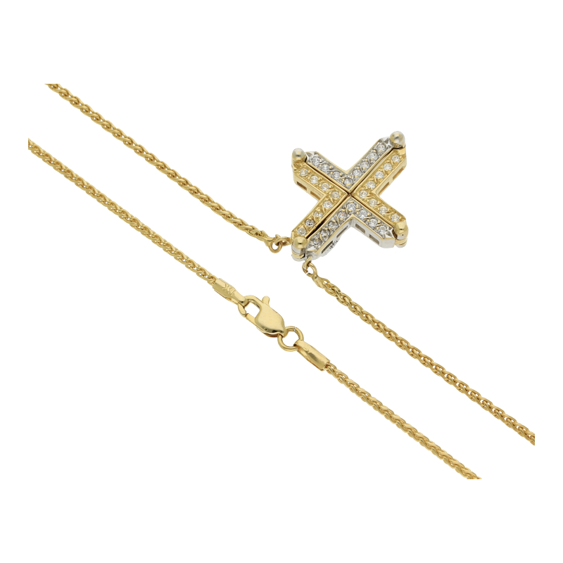 2 in 1 Collier mit strahlenden Steinen 585 Bicolor Gold