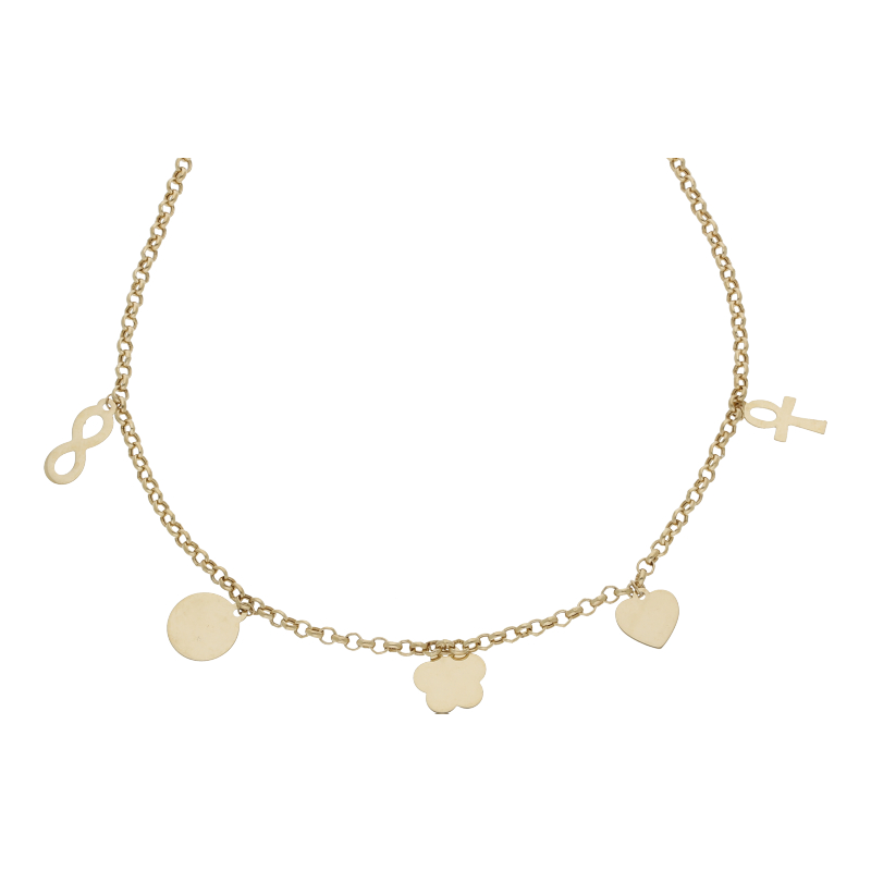 Kette mit 5 Anhängern 585/ 14 K Gold