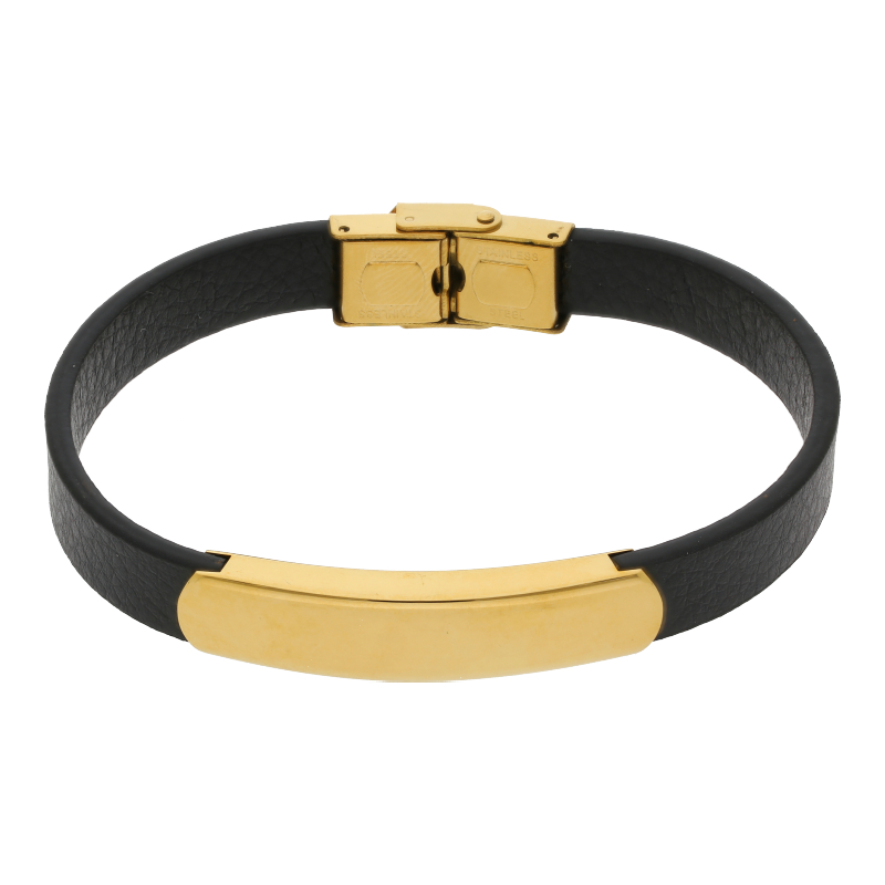 Id-Armband 21cm Länge Edelstahl vergoldet Leder