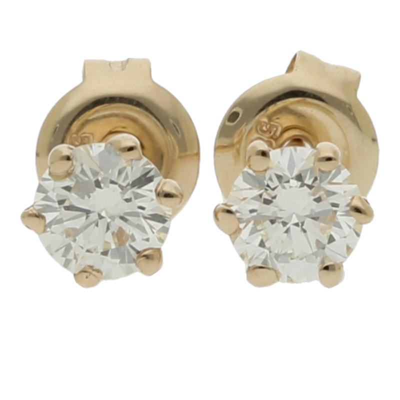 Diamantohrringe 585/14 K Gelbgold Ohrstecker 2 Brillanten ca. 0,48ct. (I-J) Leicht getöntes Weiß (IF) Lupenrein