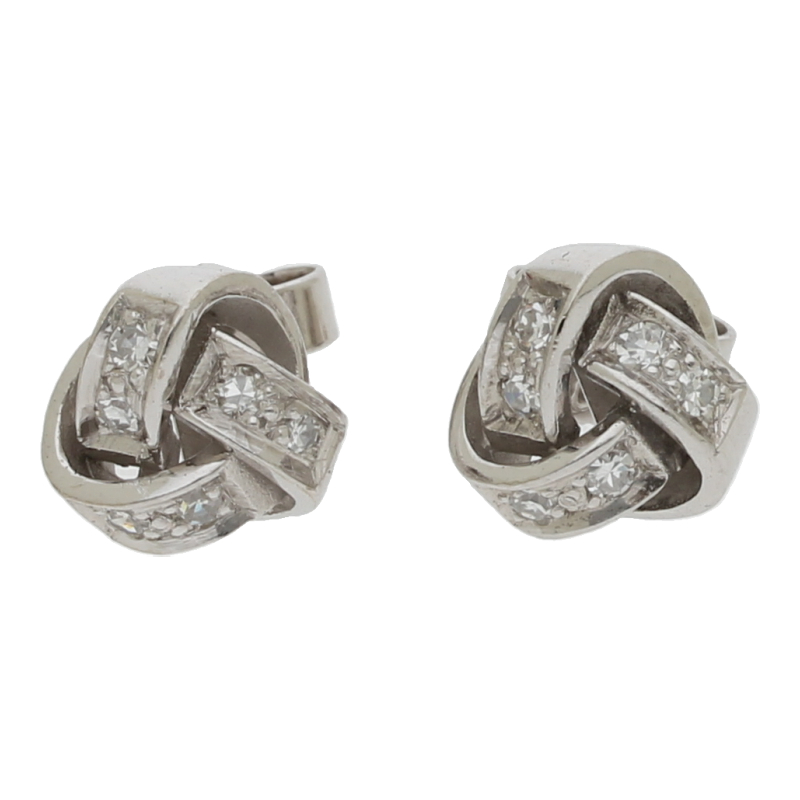 Klassissche Knoten Diamant Ohrstecker Weißgold, 9 mm