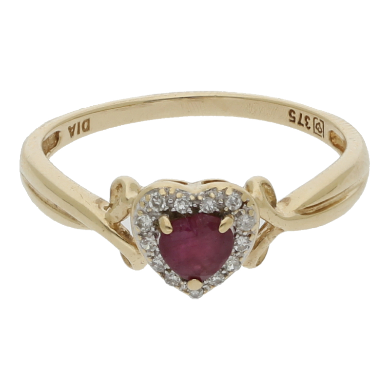 Rubin Diamant Herz Ring 375/ 9 K Gold