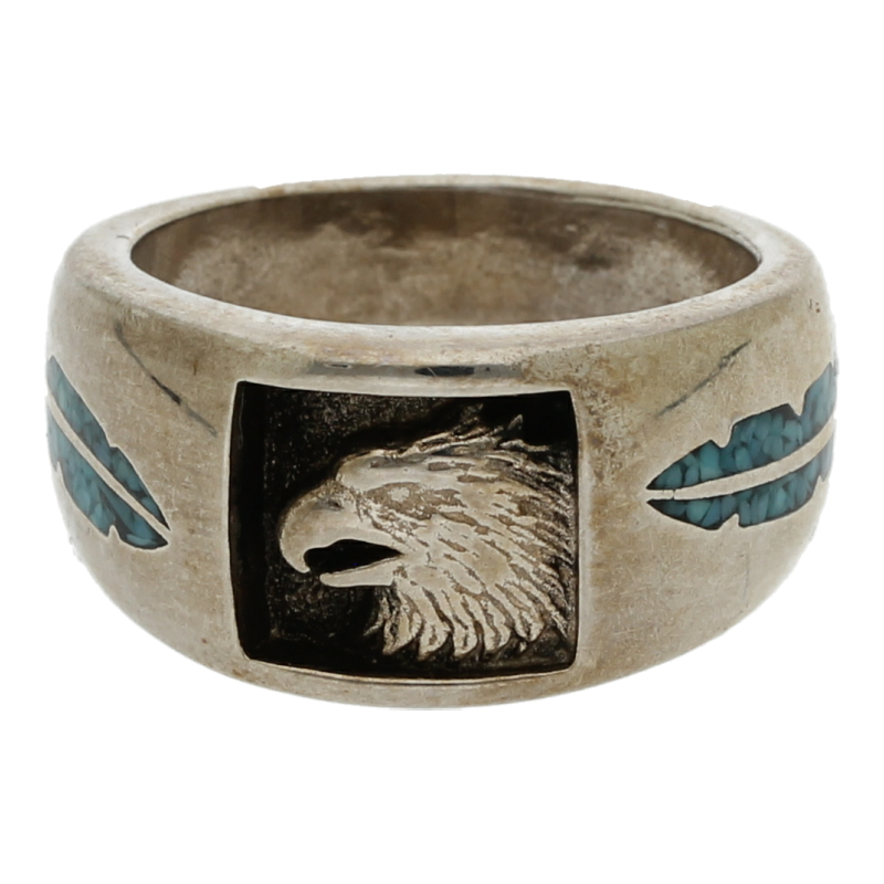 Ring mit Adlerkopf und Türkiseinlagen Silber