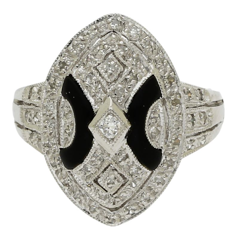 Vintage Diamant Ring mit Onyx