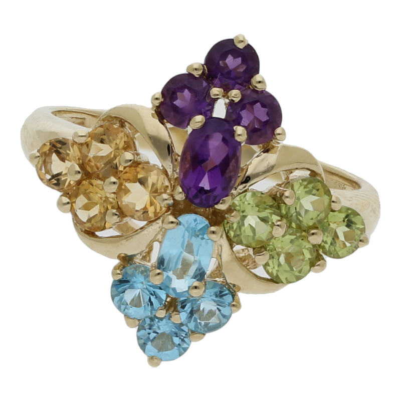 Peridot Amethyst Blautopas Citrin Ring 333/ 8 K Gold