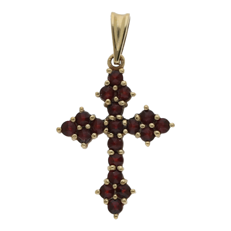 Farbsteinanhänger 375/9 K Gelbgold Granat 17 x 31 mm