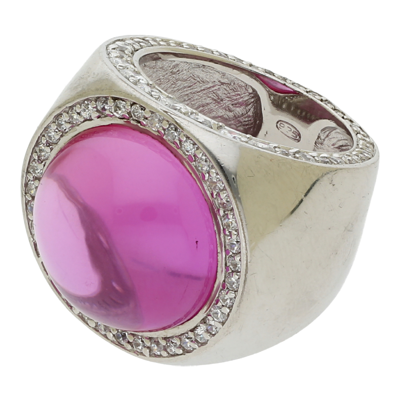 Farbsteinring mit pinkfarbenem Stein 925/Silber