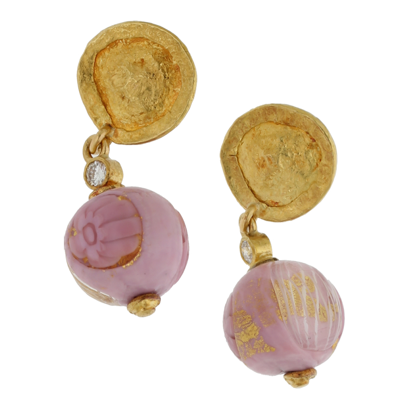 Design Ohrhänger Brillant und Glasperle Gold 18K